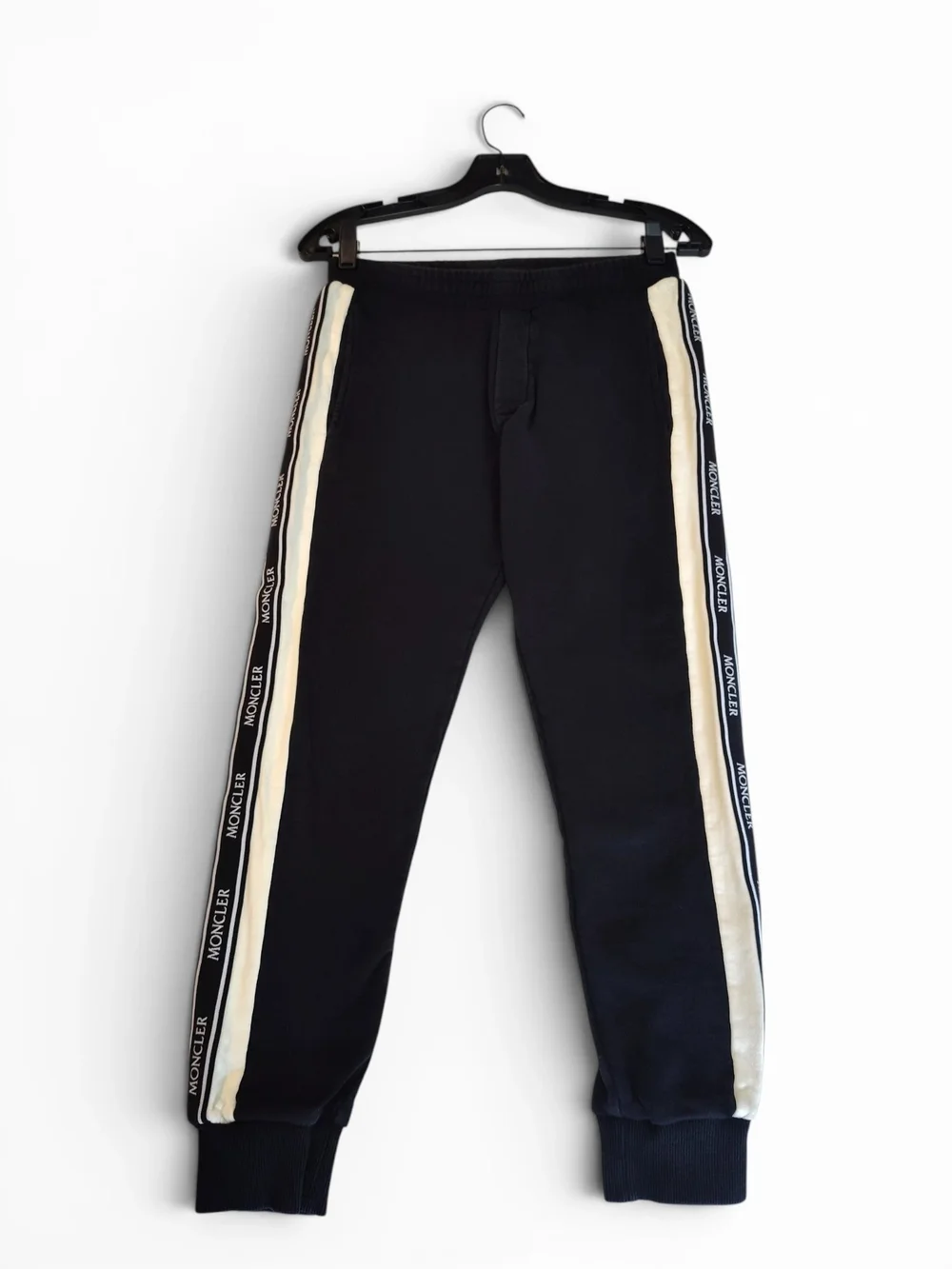 Moncler Boys Black and Cream Logo Cotton Sweatpants Joggers Size 12